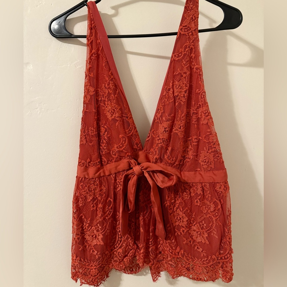 Free People Lace Halter in Deep Red